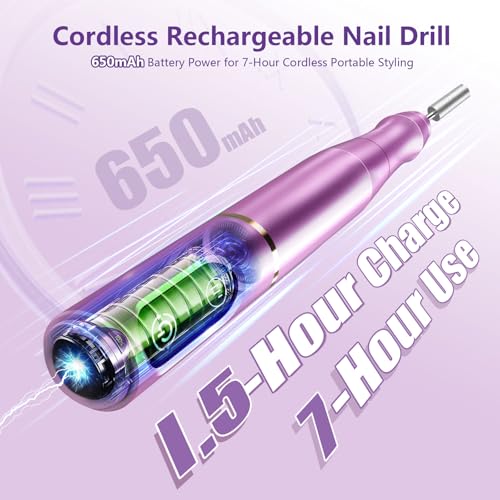 TUOBEO Cordless Nail Drill Electric Nail File Kit, Rechargeable Efile Set - color: Purple