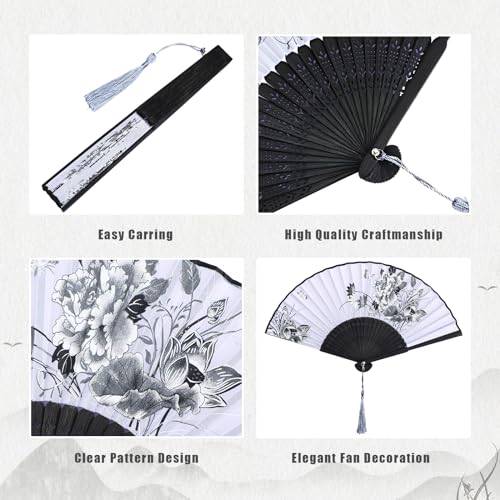 Zonon 4 Pack Hand Held Folding Fans for Women Silk,Vivid - style: Vivid