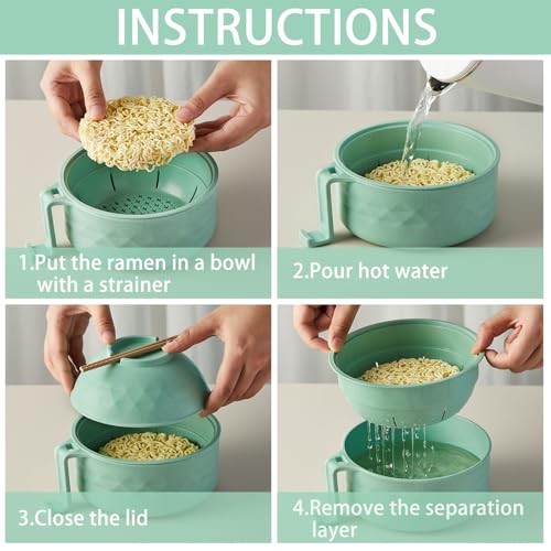 1 Set Microwave Ramen Cooker Bowl with Utensils, Light Green - color: Light Green
