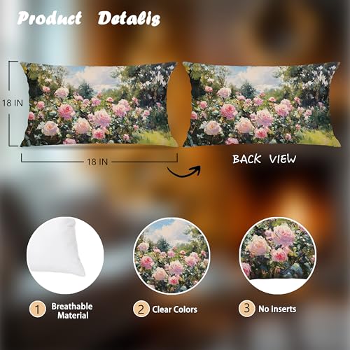 Vintage Rose Garden Nature Scene Pillow Cover 12x20 Double-Sided, Cottagecore Pink Flower Decorative Lumbar Throw Pillow Cover for Home Bedroom Living Room - color: A-rose-13, size: 20" x 12" (Pack of 1)