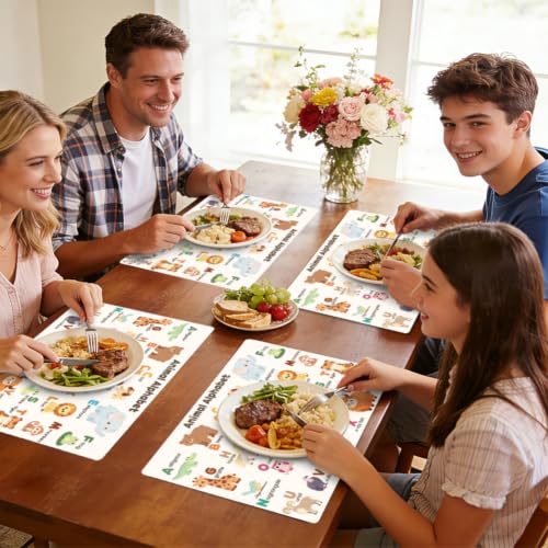 Peacoblue Placemats Set of 4,Faux Leather Animals with Letters Design - style: Animals with Letters