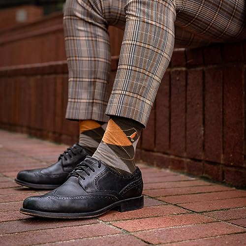 Men’s Cotton Crew Dress Socks – Ultra-Soft, Breathable, Everyday Comfort – Argyle Collection - color: Rust & Brown