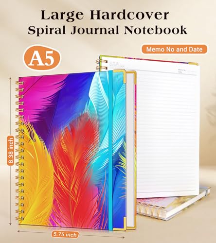 Lined Spiral Notebook Journal for Women, 150 Pages Cute Notebooks 5.75” x 8.38”, A5 Hardcover Spiral Journals with 100 GSM Thick Paper, College Ruled Notebook for Writing Work School, Colorful Feather - color: Colorful Feather