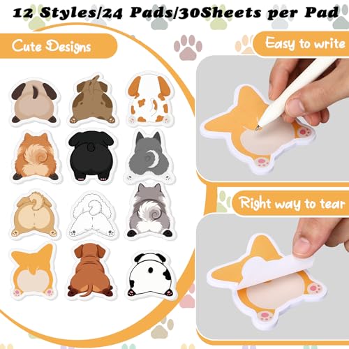 Yinder 24 Pads Dog Sticky Notes Cute Kawaii Dog Butt Memo Self Adhesive - color: Multicolor, size: Dog Butt