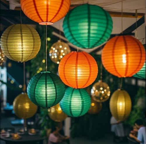 Green Orange Paper Lanterns Decorative 15pcs Party Hanging Decorations for Bachelorette Wedding Birthday Baby Shower Graduation Anniversary Green orangeThemed Room Decor - color: Green,orange,brown,gold,ivory White
