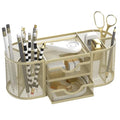 SUPEASY Mesh Desk Organizer, Pen Holder for Desk with 2 Drawers, Yellow - color: Golden Yellow