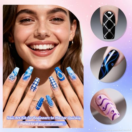 Artdone Nail Art Pens And Brushes Set With Liner Paint Dotting Tools - color: Black Set with Stands