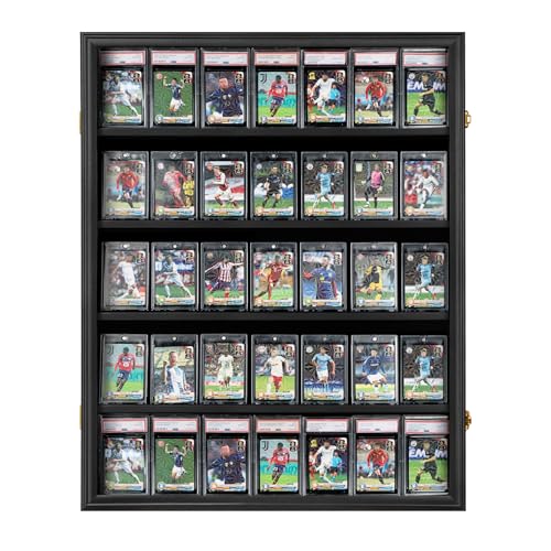 35 Graded Sports Card wall-Mounted Display case for Shows, Black - size: 35 Card - Black - Vertical