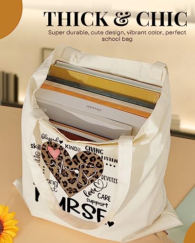 AUSVKAI Canvas Tote Bag Aesthetic Cute For Women College Grocery Bag Cotton Cloth Beach Totes Gift - color: Nurse Heart
