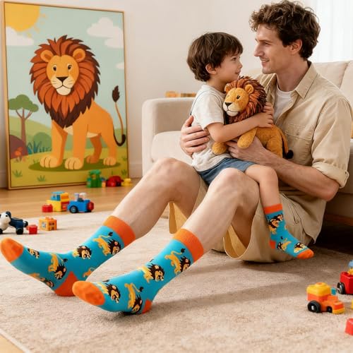 Colorful Funny Novelty Dress Socks for Men Women Teens Fathers Day Casual Fun Crazy Funky Graphic Crew Socks - color: 5 Pairs - Animals Style - Corgi Dachshund Orca Lion Colorful Moose Patterns Socks, size: 6-12