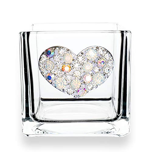 THE QUEENS' JEWELS Multi Stone Heart Jewled 4x4 Candleholder Vase - Unique Gift for Women, Birthday, Cute, Fun, Not Painted, Decorated, Bling, Bedazzled, Rhinestone - color: Multi Stone