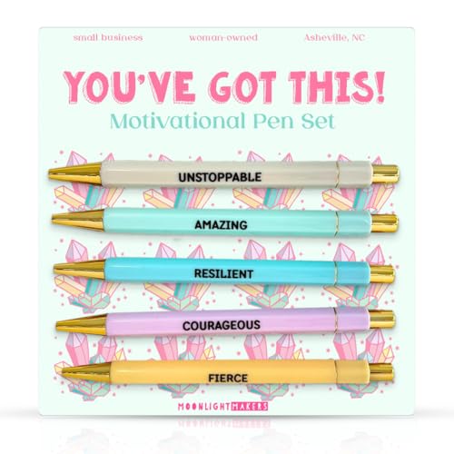 Moonlight Makers Funny Pens, Black Ink Ballpoint, Set of 5, You Got This - color: You Got This