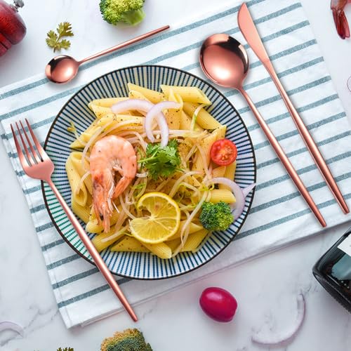 AARAINBOW 8 Pieces Stainless Steel Flatware Set Portable Reusable Cutlery Set Travel Utensils Set Including Chopsticks Knife Fork Spoon Straws Cleaning Brush Dishwasher Safe (Rose Golden) - color: Rose Golden