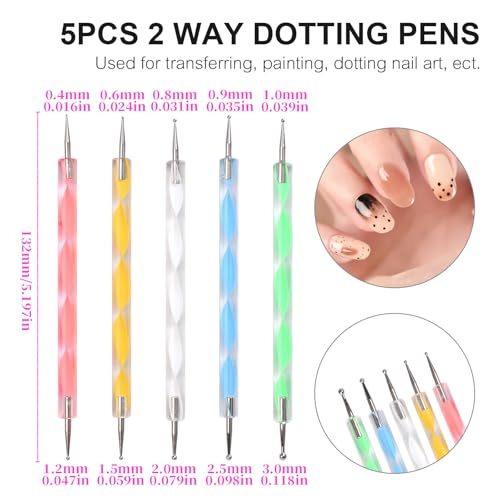 10Pcs Nail Art Brush Kit Double-end Dotting Pens Nail Fine Liner Brushes for UV Gel Polish Acrylic Nails 10 Sizes Dotting Drawing Pens Nail Art Design Tool