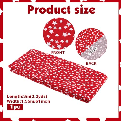 PH PandaHall 3 Yards x 61 inch Cotton Fabric White Star Pattern