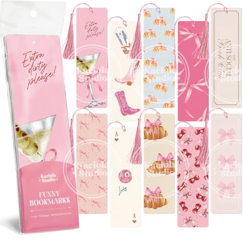 Kaciola Studio 10 PCS Pink Bow Bookmarks,Funny Bookmarks for Women,Double Sided Pink Romance Booklover Gifts,Cute Gifts for Romance Reader Friends Girls - color: Pink Bow