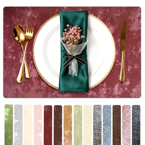 Faux Leather Placemats Set of 4, 11.8"x17.7", Burgundy - color: Burgundy, size: Set of 4