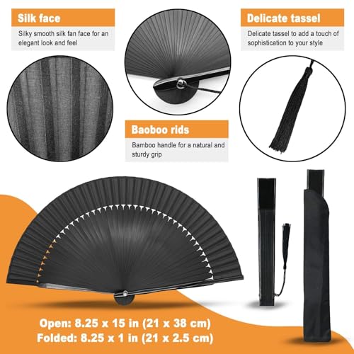 Hand Fan for Women Foldable - Folding Chinese Japanese Vintage Bamboo Silk Fan - Ideal for Hot Flashes, Church, EDM, Festivals, Dancing and Gifts (Solid Sexy Black) - color: Sexy Black-solid