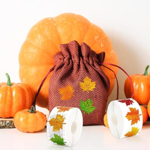 Glitter Maple Leaf Stickers Roll, Autumn Self Adhesive Decorative Labels - style: Maple Leaf