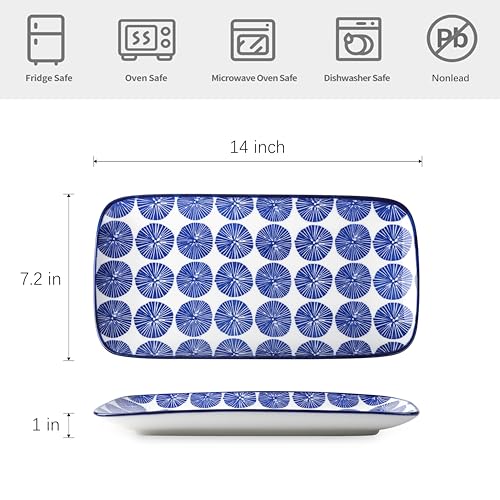 Selamica Ceramic Serving Platters, 14 Inch Serving Trays for Party Entertaining, Large Rectangular Serving Plates for Appetizer, Charcuterie, Dessert, Fruit, Set of 4, Vintage Blue - color: Vintage Blue, size: 14 Inch,Set of 4