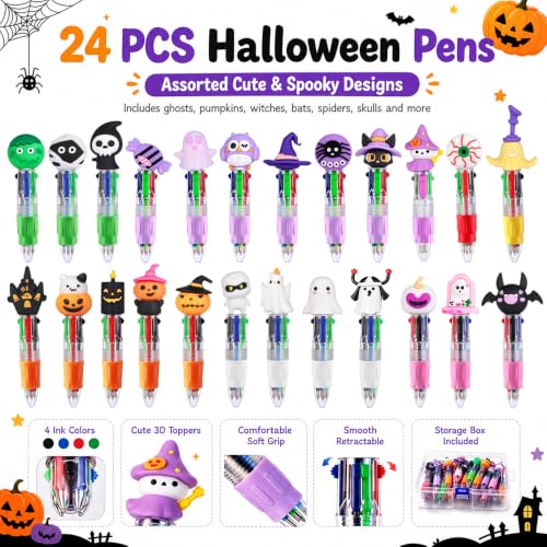 24PCS Halloween Fun Mini Multicolor Pens 4-in-1 for Party Favors Gift - style: Cute Halloween-24pcs