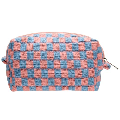 Checkered Makeup Bag for Purse, Small Travel Cosmetic Pouch,Red Blue - color: Red Blue