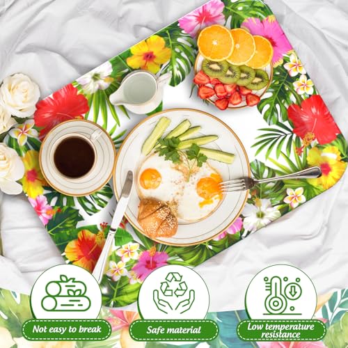 JarThenaAMCS 3Pcs Summer Tropical Luau Serving Trays Reusable Serving Dishes Watercolor Hawaiian Hibiscus Floral Monstera Melamine Platter for Pool Beach Aloha Birthday Party - style: Tropical Luau