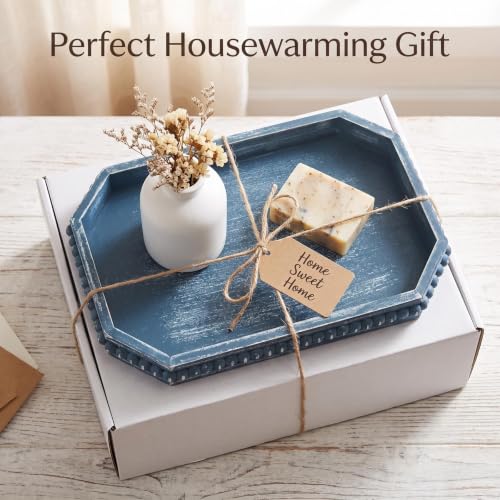 Hrastany Blue Wood Deocrative Tray, Coffee Table Tray for Centerpiece - color: Burnt-c8, size: 15.7" x 10.2" x 1.6"