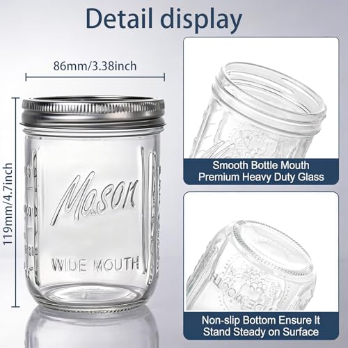 WELLIFE 6-Pack Mason Jars 16 oz with Lids – Wide Mouth Glass mason jars, Airtight Leak-Proof canning jars 16 oz for Food Storage, Fermenting, Pickling, Freezing, and Crafts - color: Clear Mason Jars 16oz-6Pcs