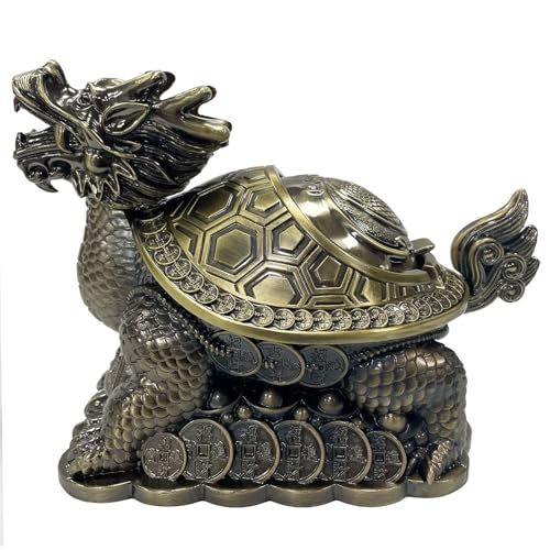 Briskfeel Feng Shui Dragon Turtle Multi Functional Metal Statue Wealth Prosperity Sculpture for Living Room Office Desk Feng Shui Art Best Housewarming Congratulatory GIF (D2 Brass) - color: D2 Brass