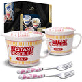 Ramen Bowls with Lid and Handle Cute Instant Ramen Noodle Bowl Anime Ceramic Large Noodle Bowl with Fork, Gift for Ramen Lovers (2PCS, Red) - color: 2PS-Red
