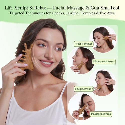 4-in-1 100% Green Sandalwood Massage Comb & Gua Sha Tool - color: Sandalwood Whisper