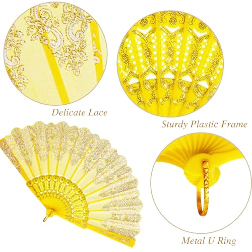 QIRMIZI 30 Pack Folding Handheld Fans, Silk Spanish Fan, Perfect for Weddings, Parties, and Dancing,Yellow - color: Yellow, size: 30 PACK