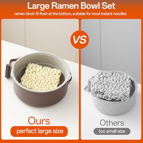 MEACOLIA Large Ramen Bowl Set, Microwave Noodle Pasta Cooker with Lid and Strainer, Stainless Steel Travel Utensils, College Dorm Room Essentials for Girls Guys (Beige) - color: Beige, size: 50 oz Ramen Bowl (with Travel Utensils)