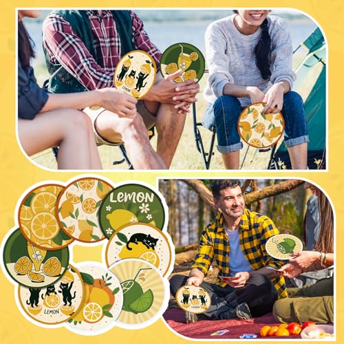 Gejoy 24 Pcs Capri Lemon Foldable Flying Disc Hand Fans Round 8 Style - color: Capri Lemon