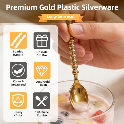 Premium 120-Piece Gold Mini Dessert Spoons with Beaded Handle, 4.4 Inch - color: 120pcs Gold Spoons