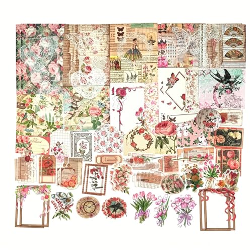 Esweny 100 PCS Vintage Ephemera Pack Journaling Scrapbooking Supplies Scrapbook Sticker Paper Kit for Junk Journal Planners Collage Craft Notebooks Decoupage Album (Flowers) - color: Flowers