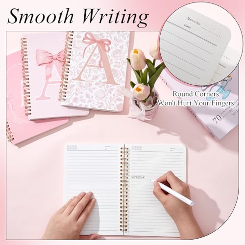 4 Pack Pink Alphabet Bow Notebooks for Teen Girl & Women, Cute Supplies, A5 - color: Pink, style: Alphabet Style