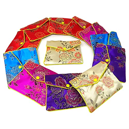"Honbay 12PCS Jewelry Silk Purse Pouch Brocade Embroidered Bags Gift Bags, Assorted Colors (L)" - size: L