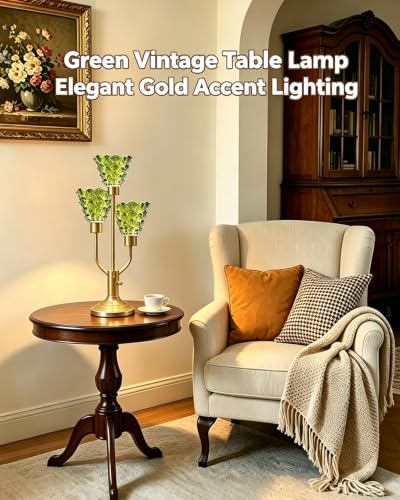 Lightdot Green Glass Mid Century Modern Table Lamp Dimmable Vintage Gift - color: 01-Gold-Green-Shell