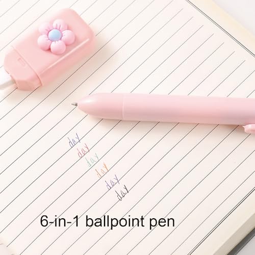 MOZXIRZ 6 Pcs Cute Pink Stationery Set for Women Back to School Supplies Office Supplies Including Gel Ink Pens 6-in-1 Ballpoint Pens Pencil Eraser (Pink) - color: Pink