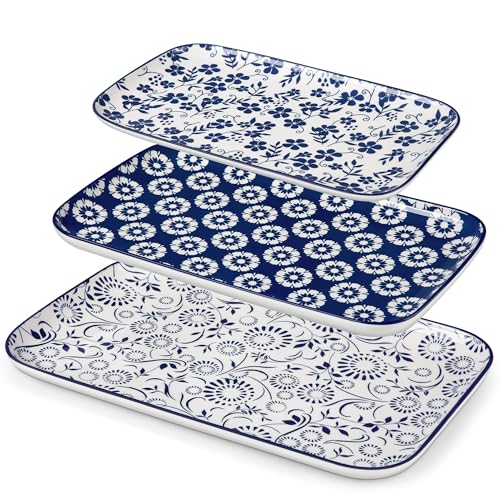 vancasso SELENE Ceramic Serving Platters Set of 3, 16/14/12 Inch - color: Vintage Blue B