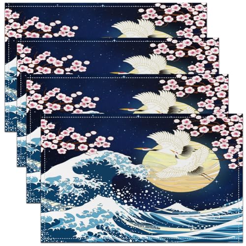 Feelyou Japanese Wave Placemats Set Set of 4 18"x12" - color: Blue