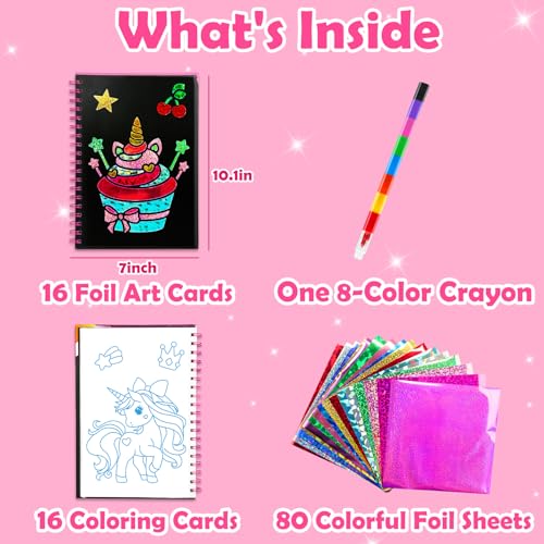 FUNNYB&G Foil Art Craft Kit for Kids, Sparkly Birthday Gift Toy for Girls - style: Unicorns