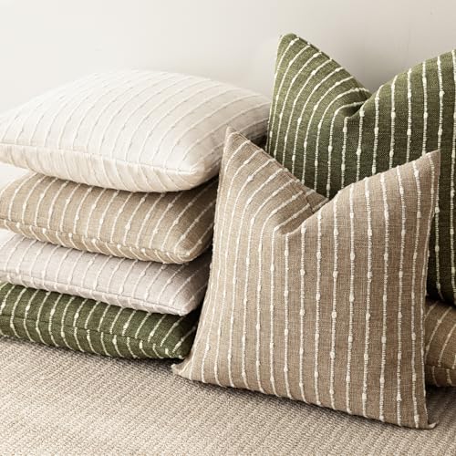 Foindtower Boho Striped Boucle Lumbar Throw Pillow Covers 12x20 Olive Green - color: Olive Green, size: 20" x 12" (Pack of 2)