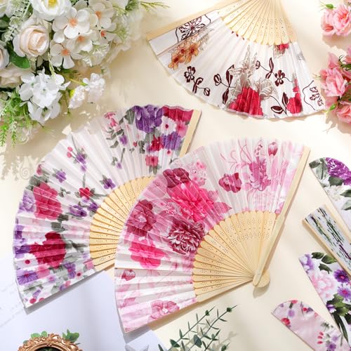 Zonon 4 Pack Hand Held Folding Fans for Women Silk,Spring Flowers - style: Spring Flowers