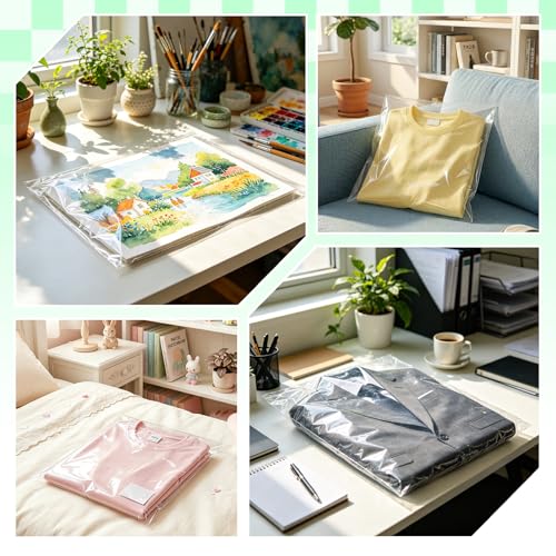 VOKOY 100 Pack 12 x 16 Inch Crystal Clear Sleeves Storage Bags, Self Sealing Cellophane Bag Resealable Page Protectors Artwork Protectors Clear Poly Bags for Clothes Shirts Gift Wrappers Party Favors - size: 12 x16 Inch, style: 100 Pack