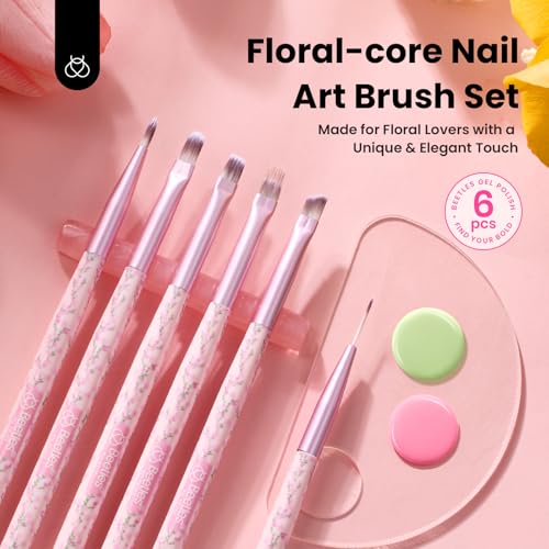 Beetles Gel Polish Nail Art Brushes Set, 6 Pcs Fingernail Art Design Pen - color: C-Pink-6