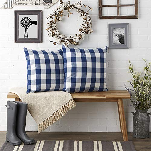 DII 100% Cotton Buffalo Check Pillow Cover Set, Navy & Cream, 20x20, 2 Piece - color: Navy & Cream