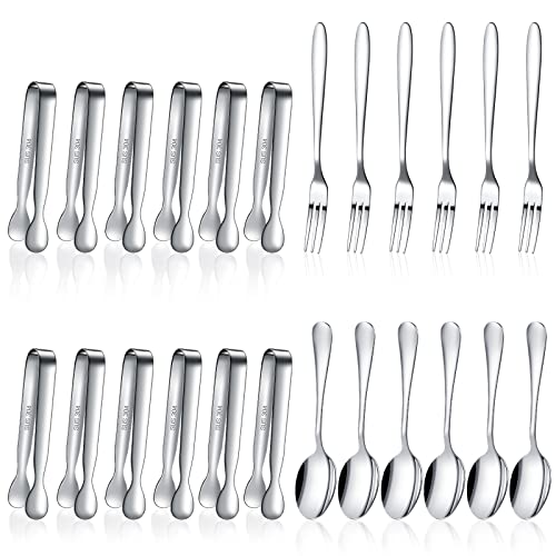 24 Pcs Mini Appetizers Forks and Spoons Tongs, Sharp Spoon, Silver - color: Silver, size: Sharp Spoon